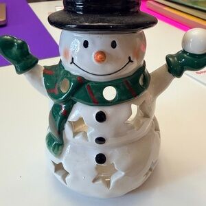 Festive Snowman Candle Holder - White and Green